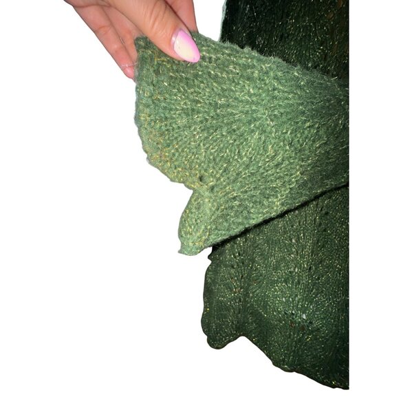 Dark Green Large Sparkly Knit Wrap Cardigan Sweater With Belt Boho Hippie Glam‎ - Picture 5 of 10